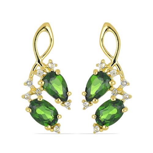 2.06 CT CHROME DIOPSIDE GOLD PLATED STERLING SILVER EARRINGS #VE023853